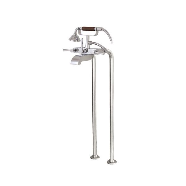 Aquabrass 53086 Otto Cradle Tub Filler With Handshower And Floor Risers Brushed Nickel 1