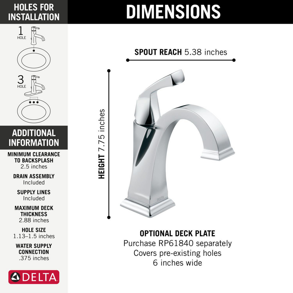 Delta 551 Dryden Single Handle Lavatory Faucet Chrome 1