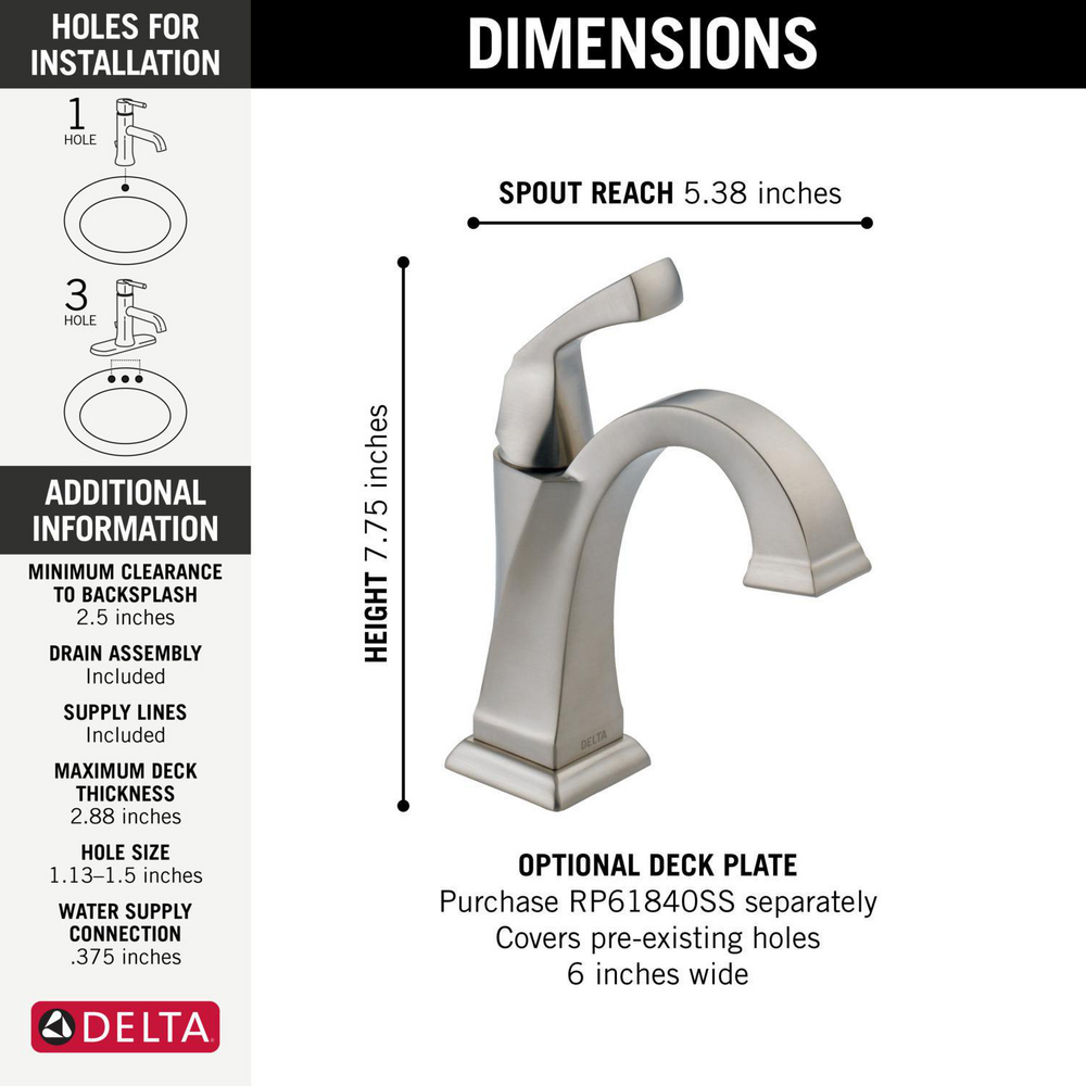 Delta 551 Dryden Single Handle Lavatory Faucet Brilliance Stainless 1