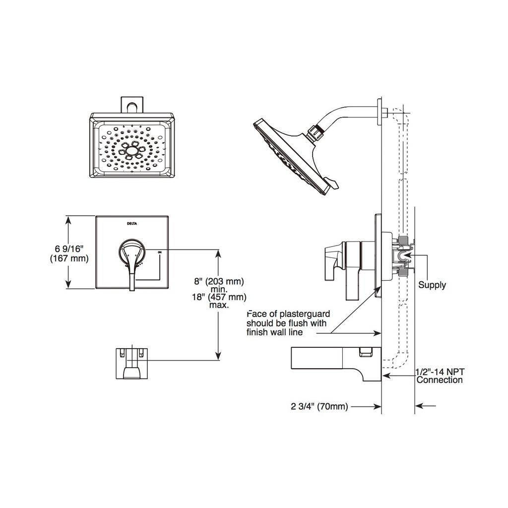 Delta T17474 Zura Monitor 17 Series H2Okinetic Tub & Shower Trim Stainless 2
