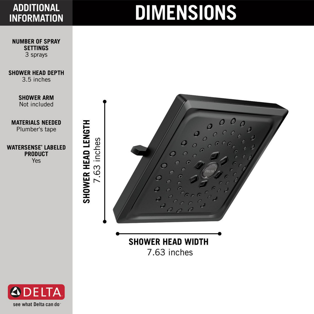 Delta 52684 H2Okinetic 3 Setting Raincan Shower Head Matte Black 1