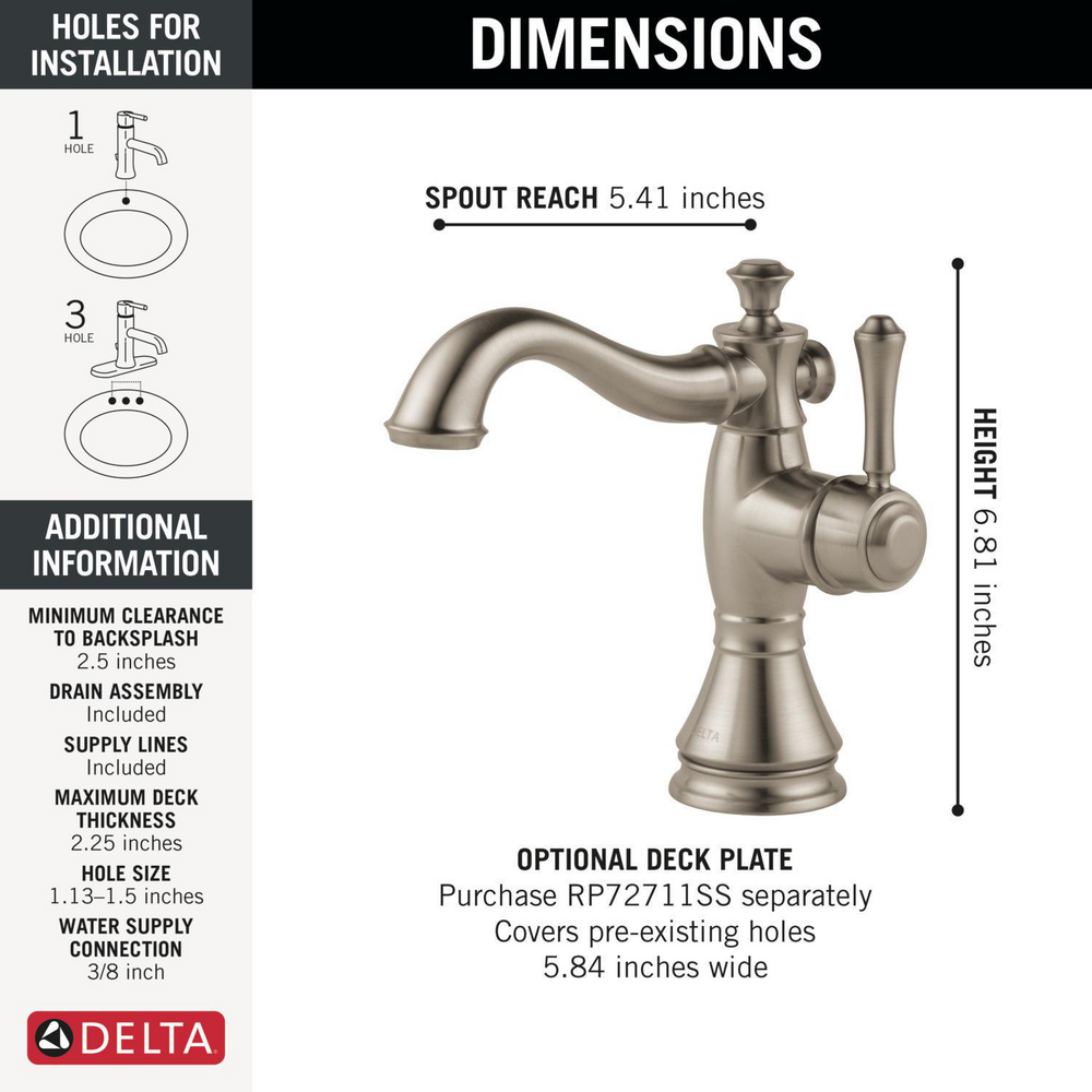 Delta 597LF Cassidy Single Handle Bathroom Faucet Stainless 1