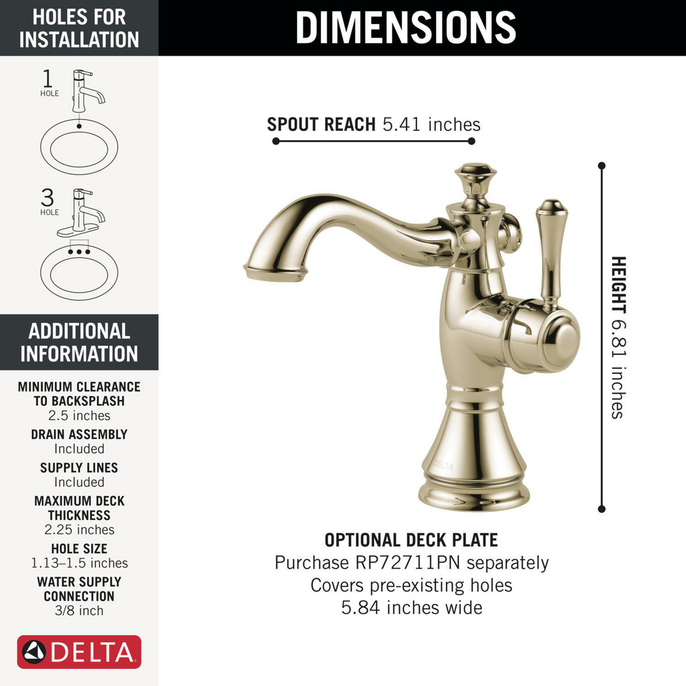 Delta 597LF Cassidy Single Handle Bathroom Faucet Polished Nickel 1