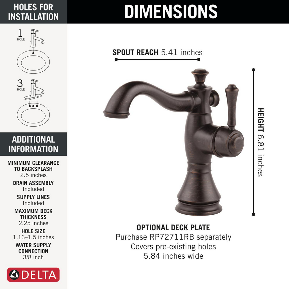 Delta 597LF Cassidy Single Handle Bathroom Faucet Venetian Bronze 1