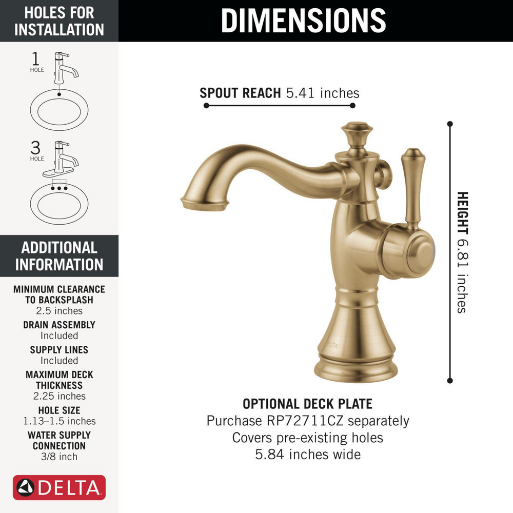 Delta 597LF Cassidy Single Handle Bathroom Faucet Champagne Bronze 1