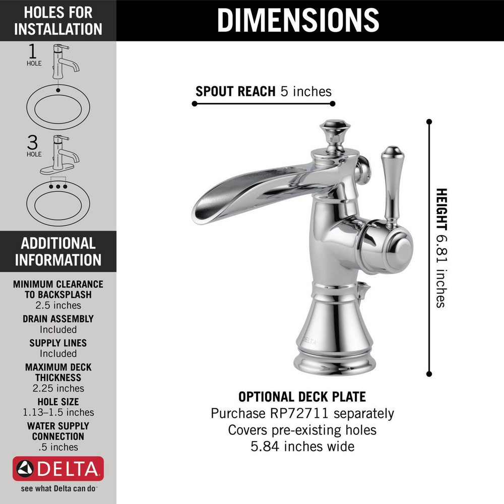 Delta 598LF Cassidy Single Handle Channel Bathroom Faucet Chrome 1
