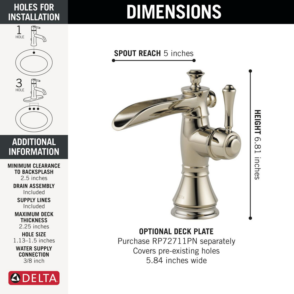Delta 598LF Cassidy Single Handle Channel Bathroom Faucet Polished Nickel 1
