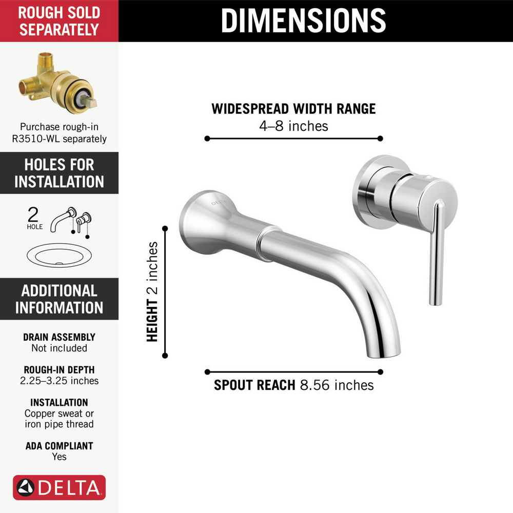 Delta T3559LF Trinsic Single Handle Wall Mount Bathroom Faucet Trim Chrome 1