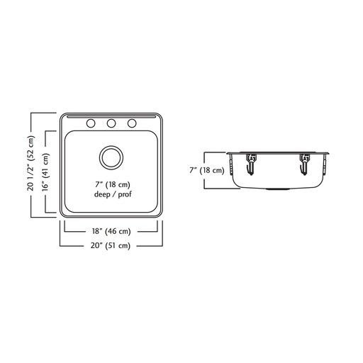 Kindred QSL2020/7 20 x 20 Stainless Steel Drop In Sink 1 Hole 2
