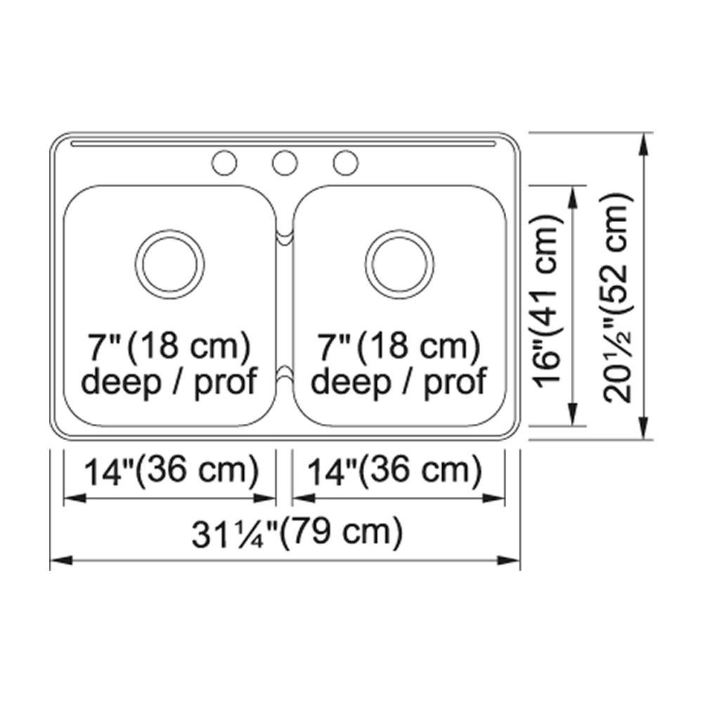 Kindred RDL5279-3 Topmount Double Bowl Sink Stainless Steel 2