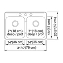 Kindred RDL5279-3 Topmount Double Bowl Sink Stainless Steel 2