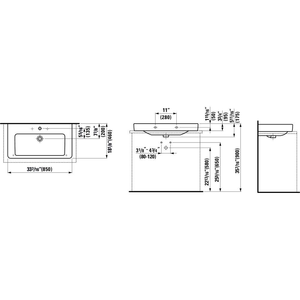 Laufen 816965 Pro S 850 Washbasin One Tap Hole 2