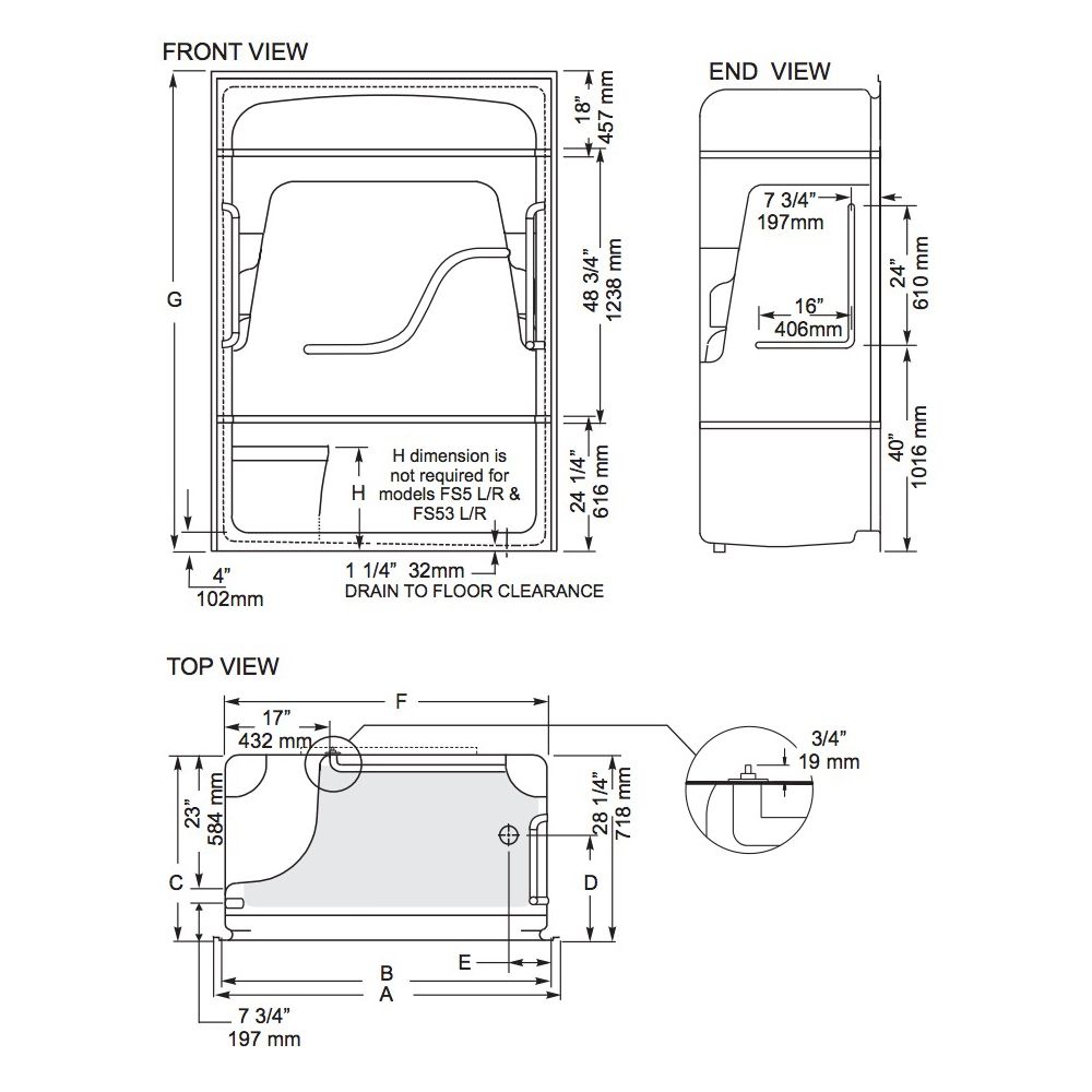 Mirolin FS5LS/RS Madison 5 Free Living One Piece Shower Stall With Seat White 2