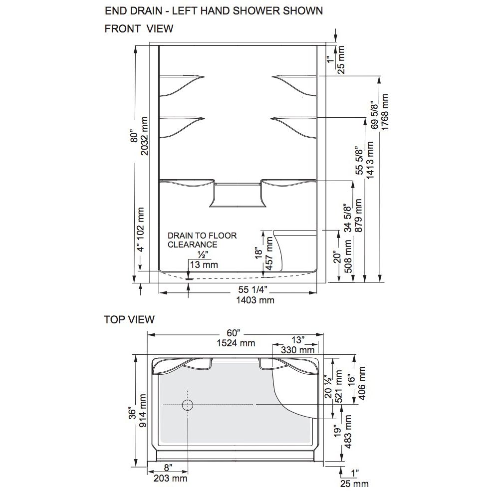 Mirolin MEL5LS/RS Melrose 5 Shower Stall With Seat White 2