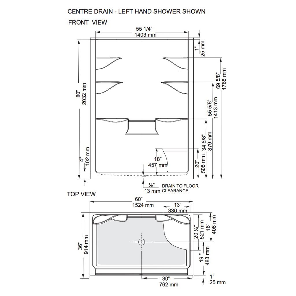 Mirolin MEL5CLS-RS Melrose 5 Shower Stall With Seat White 2