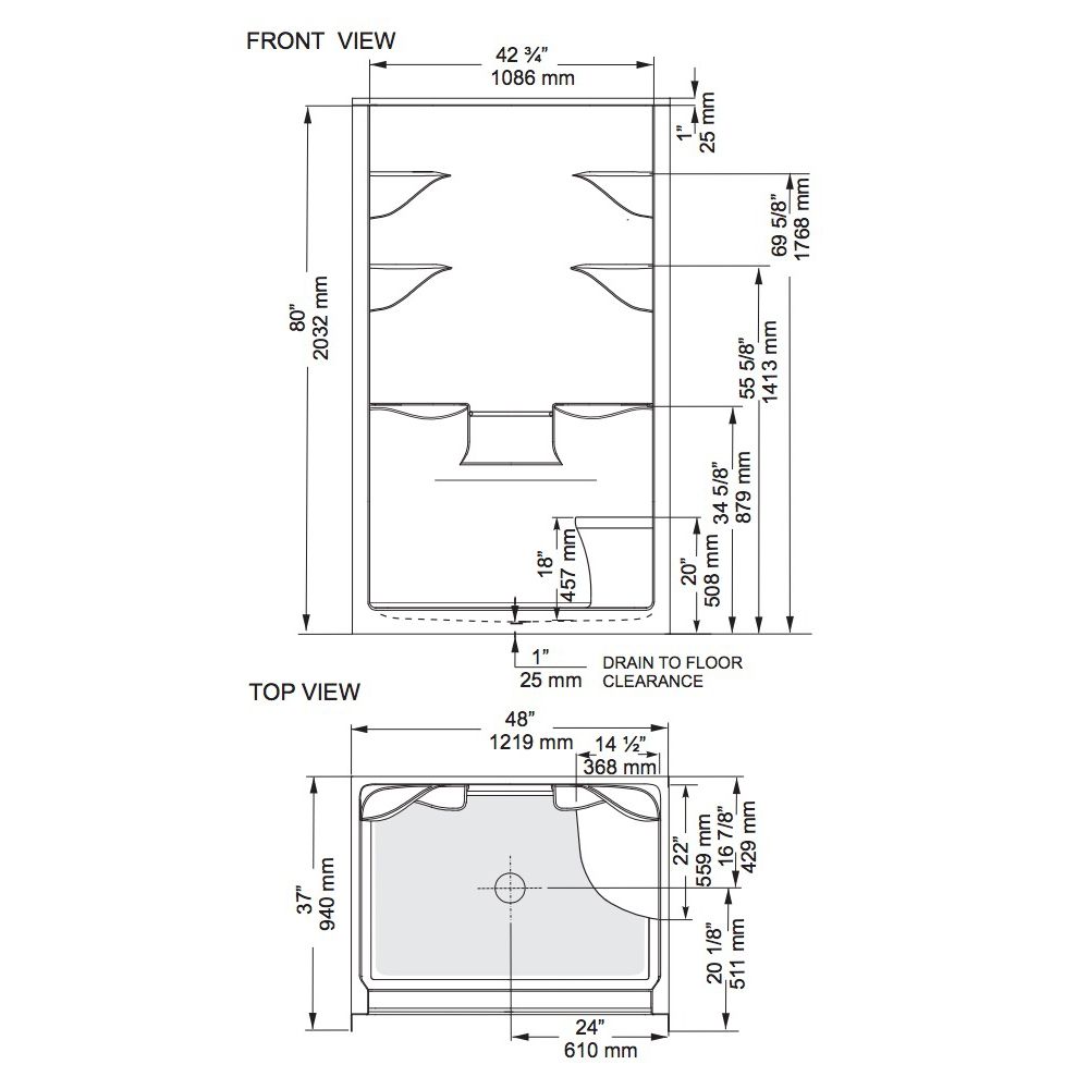 Mirolin MEL4LS/RS Melrose 4 Shower Stall With Seat White 2