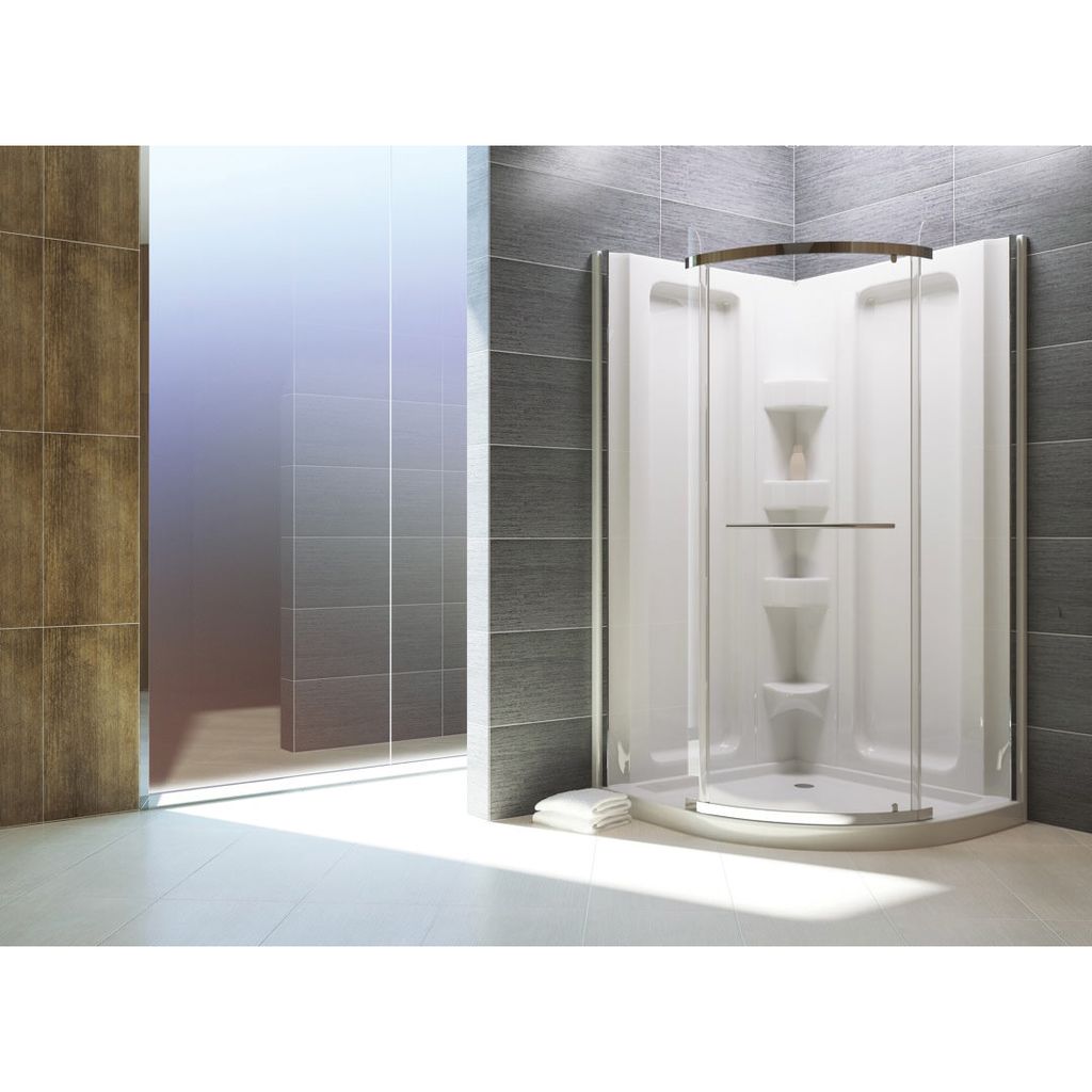 Mirolin 38RFDPS Corner 38" Round Front Sliding Door Plain Silver 1