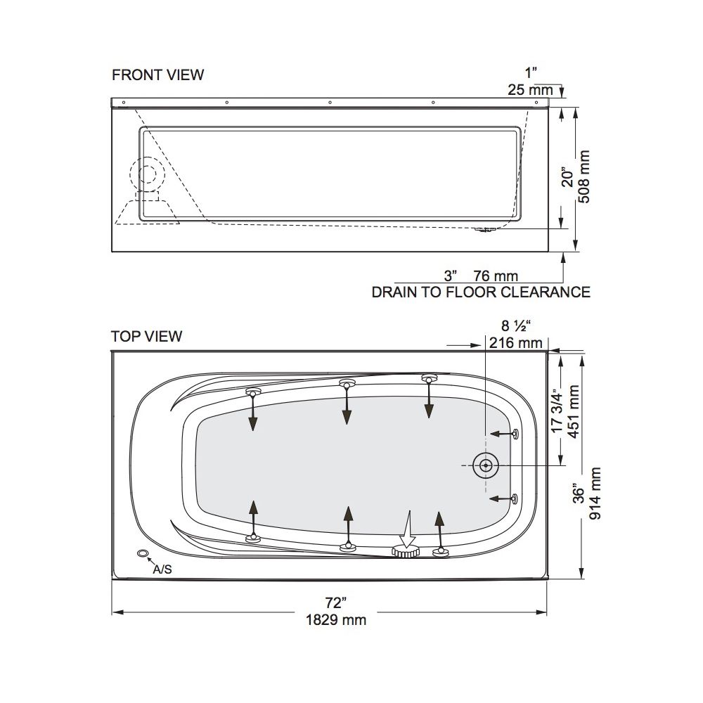 Mirolin TA7236R Right-Hand Drain Tucson III Skirted Bath White 2