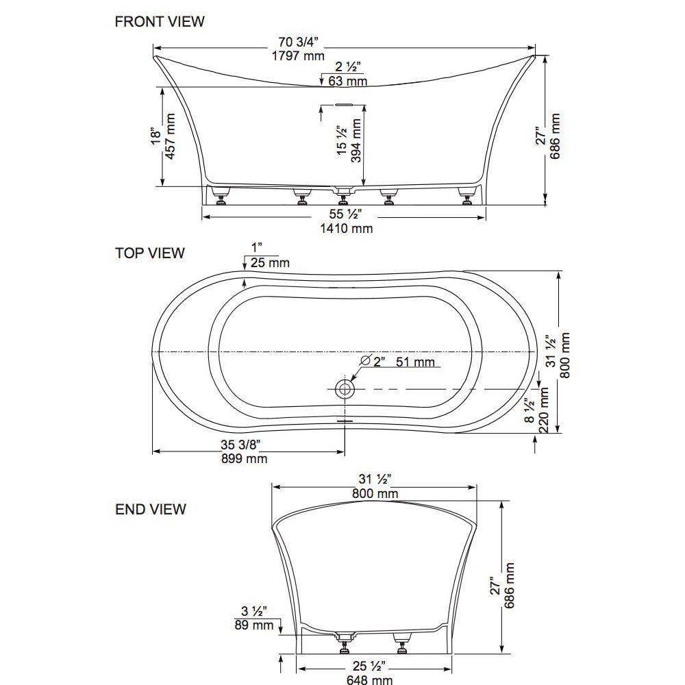 Mirolin CF1015 Sussex Acrylic Free Standing Bath Tub 2