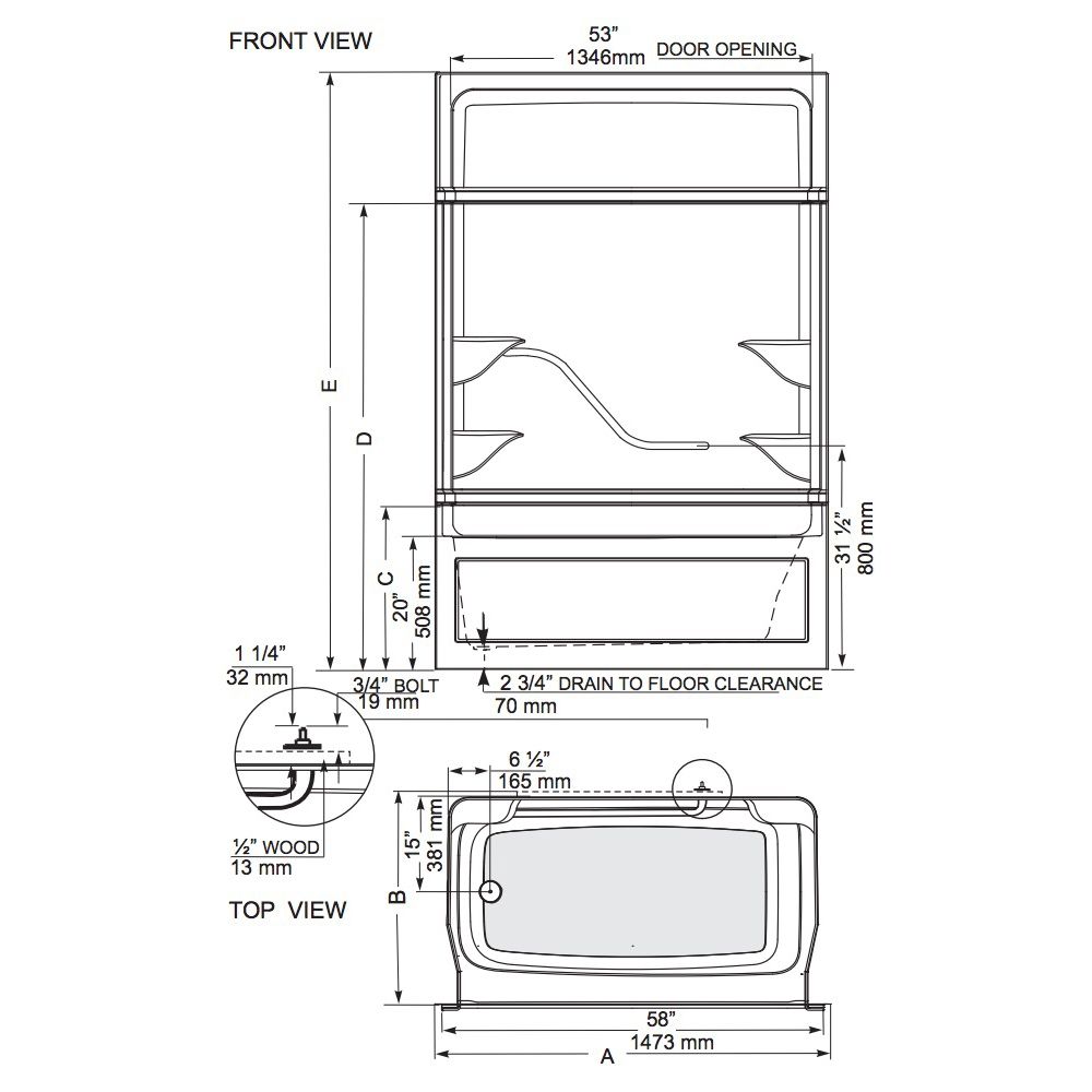Mirolin PT523L/R Parker 20 Multi Tub Shower White 2