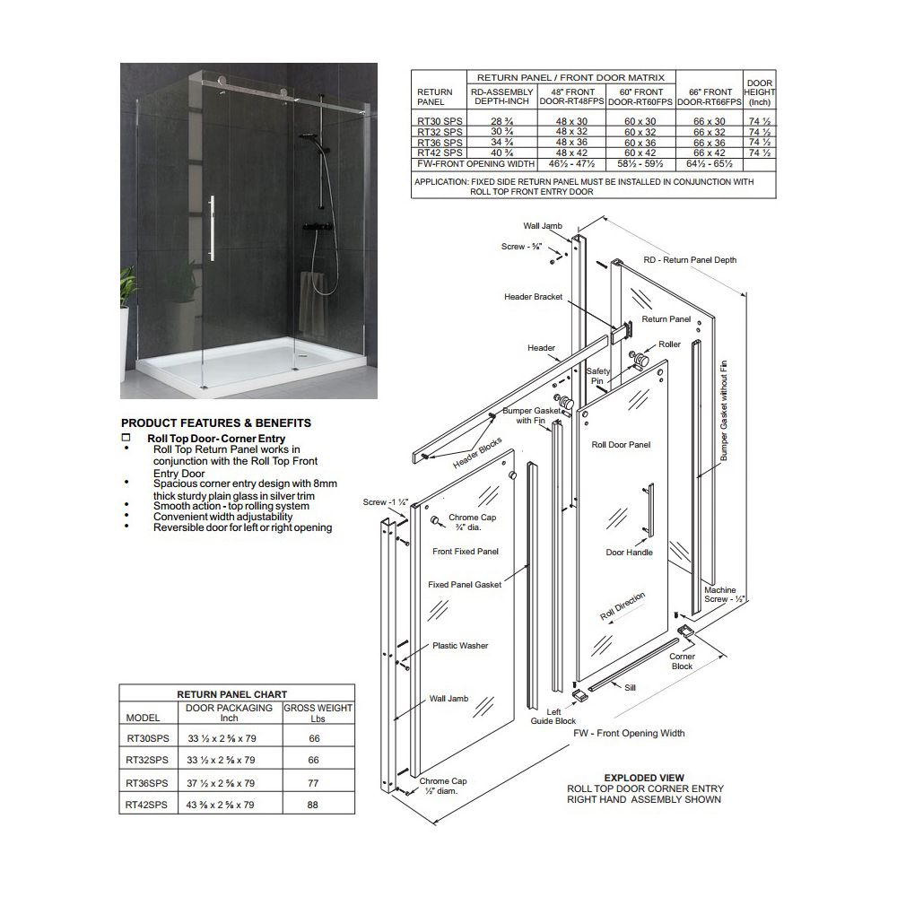 Mirolin RT36 Roll Top Return Panel Plain Silver 2