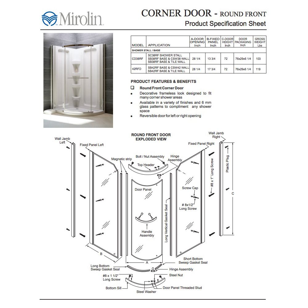Mirolin CD38NARS Corner 38" Neo Angle Door Raindrop Silver 2