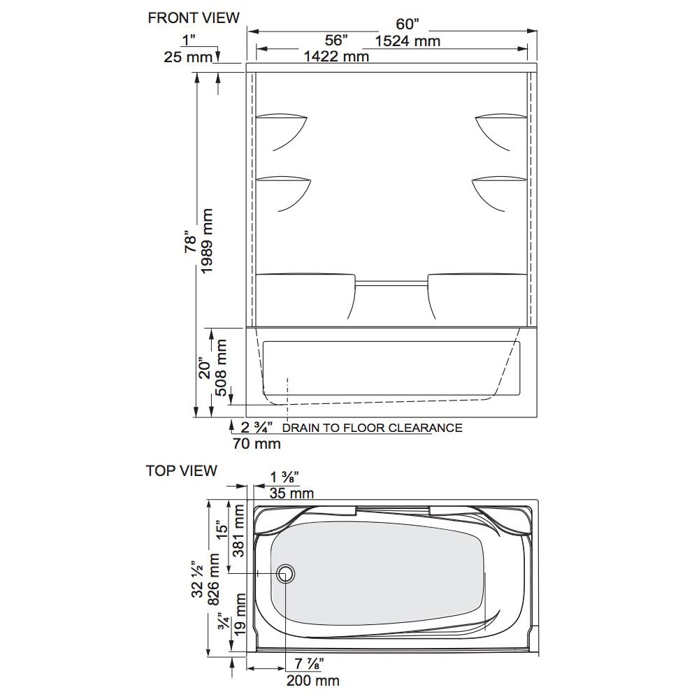 Mirolin BA5 Belaire One Piece Tub Shower White 2