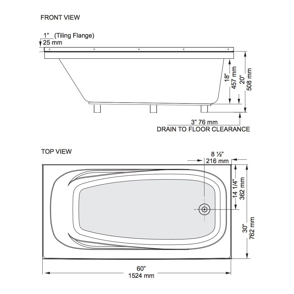 Mirolin GR6030 Gryphon Alcove Bath Left White 2