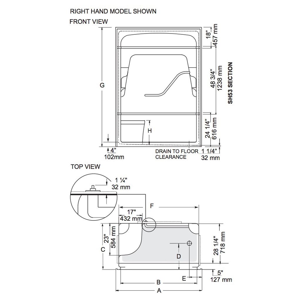 Mirolin SH53LS Madison 5 Multi Shower Stall With Seat on Left White 2