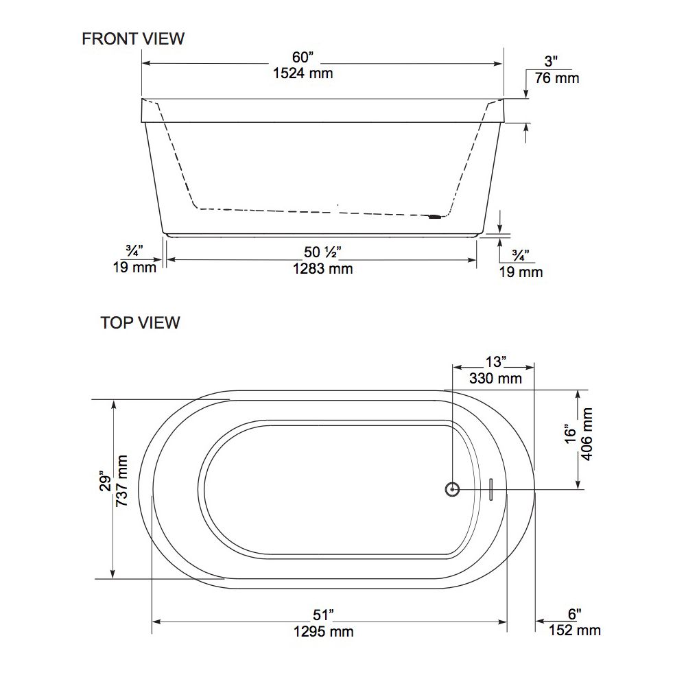 Mirolin CF2007 Demi Acrylic Free Standing Bath Tub 2