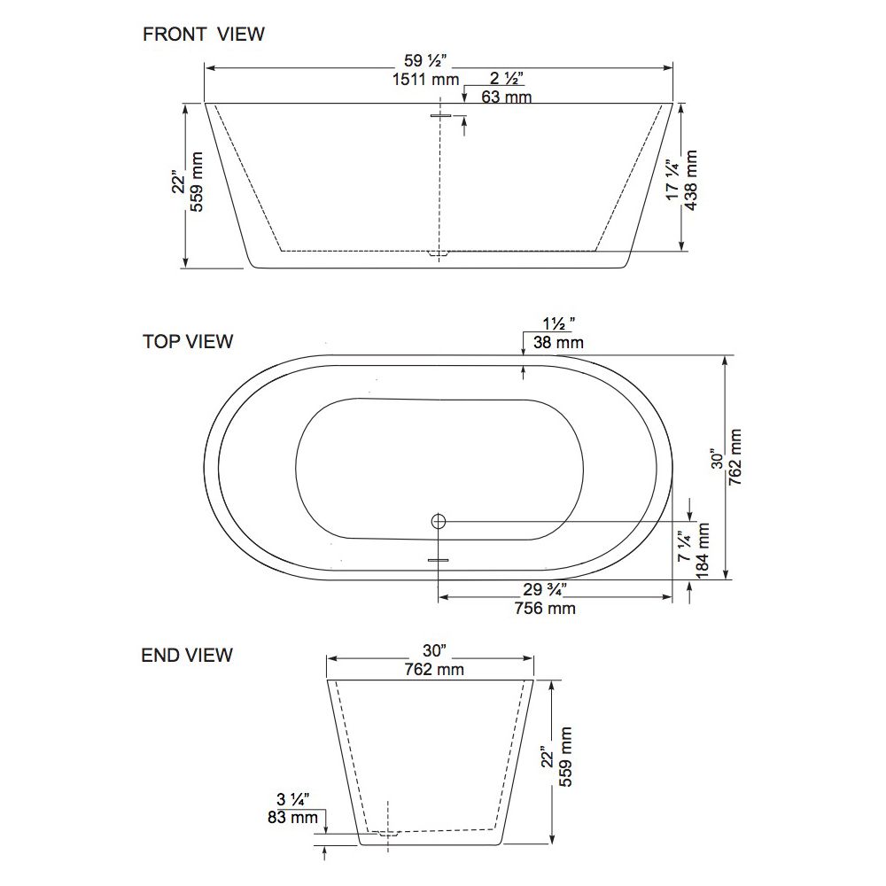 Mirolin CF1018 Ilusa Slimline Acrylic Free Standing Bath Tub 2