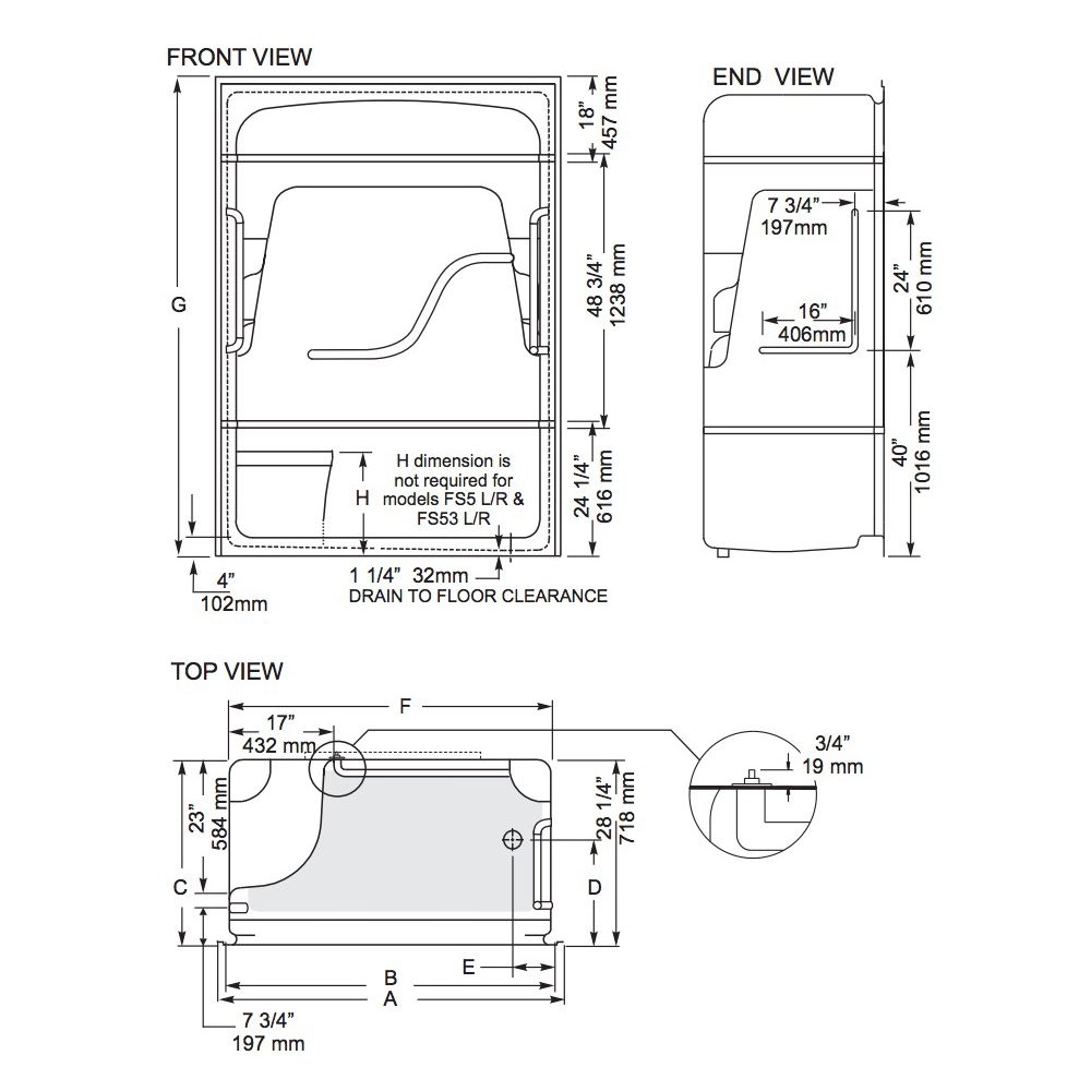 Mirolin FS5L/R Madison 5 Free Living Shower White Bars Without Seat 2