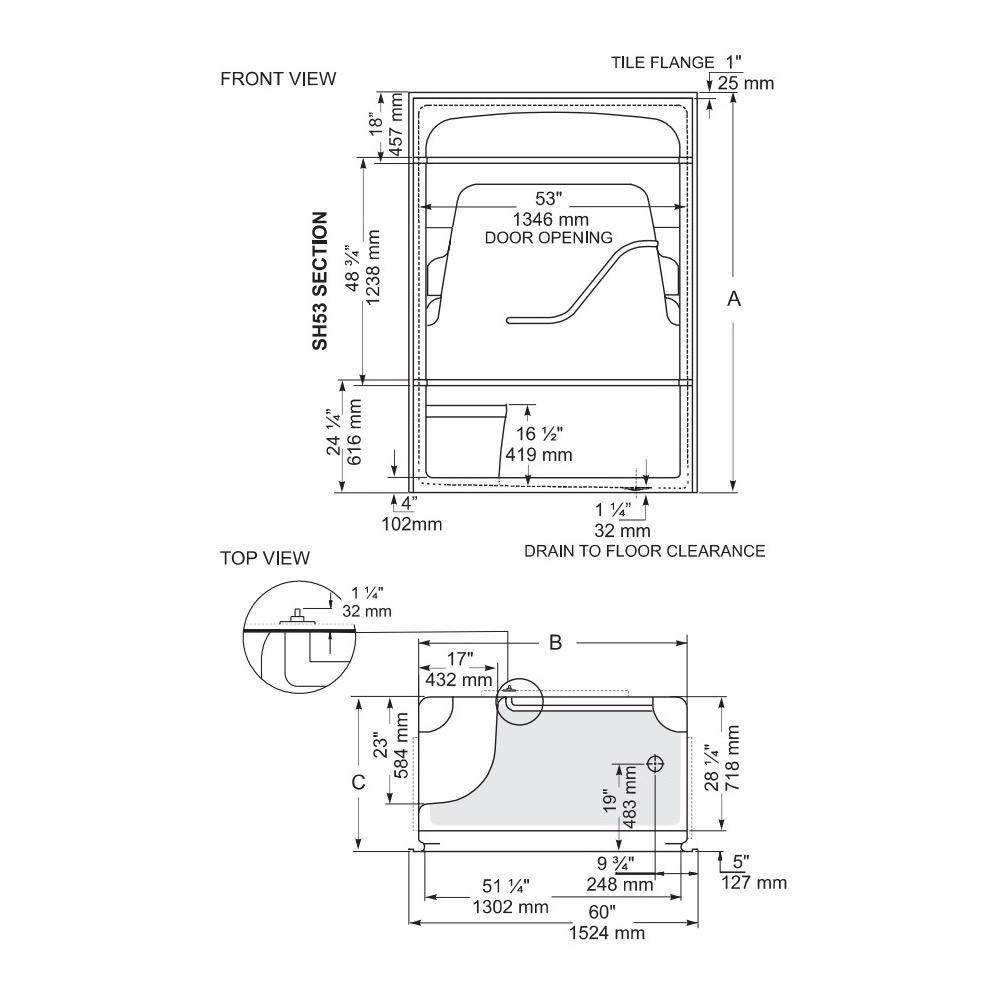 Mirolin SH53 Madison 5 Multi Piece Shower Stall Without Seat Right 2