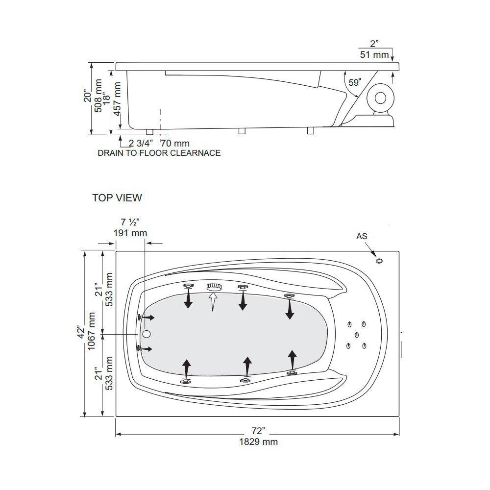 Mirolin H7242AW Hudson 6 Drop In Whirlpool Side Foot Jets 2