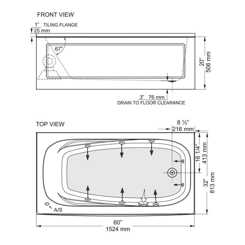 Mirolin TAS6032 Tucson Skirted Whirlpool Side Foot Jets Left 2