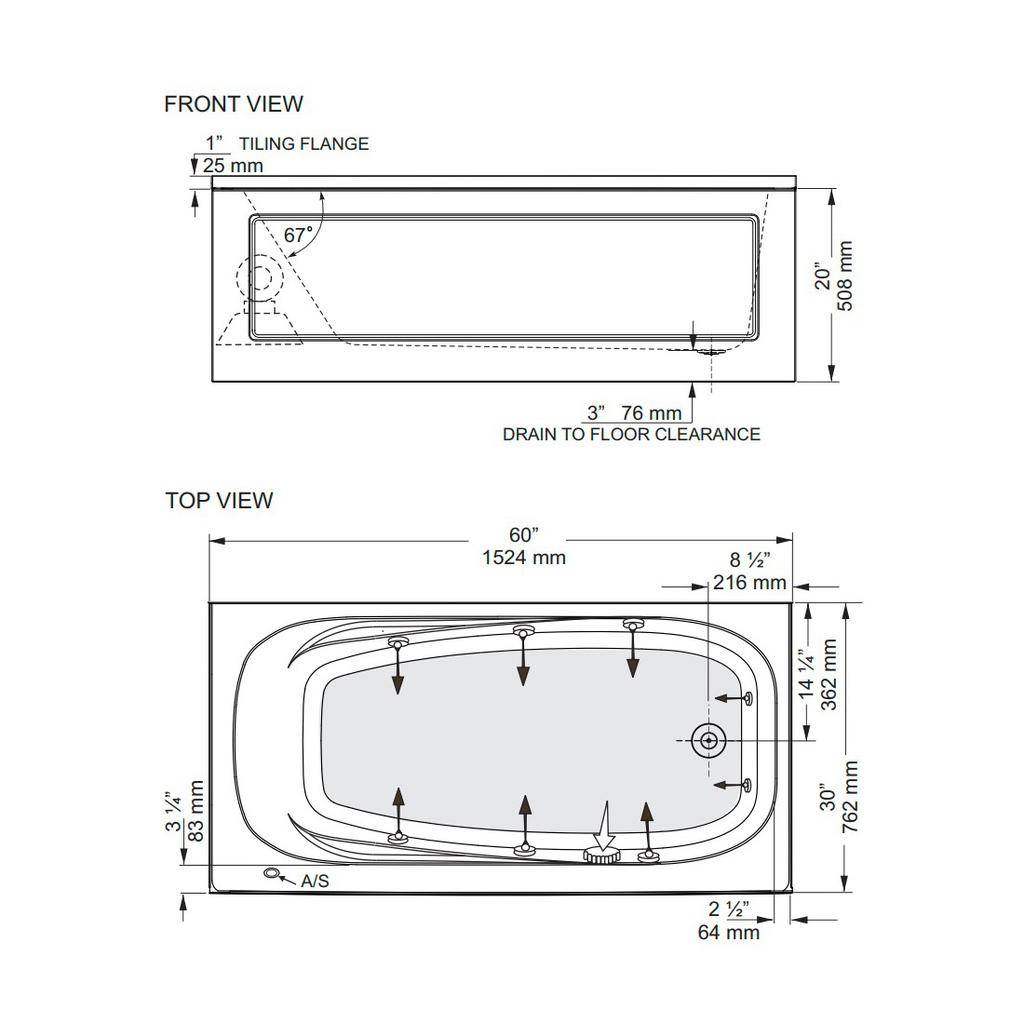 Mirolin PAS6030 Phoenix Skirted Whirlpool Side Foot Jets Left 2
