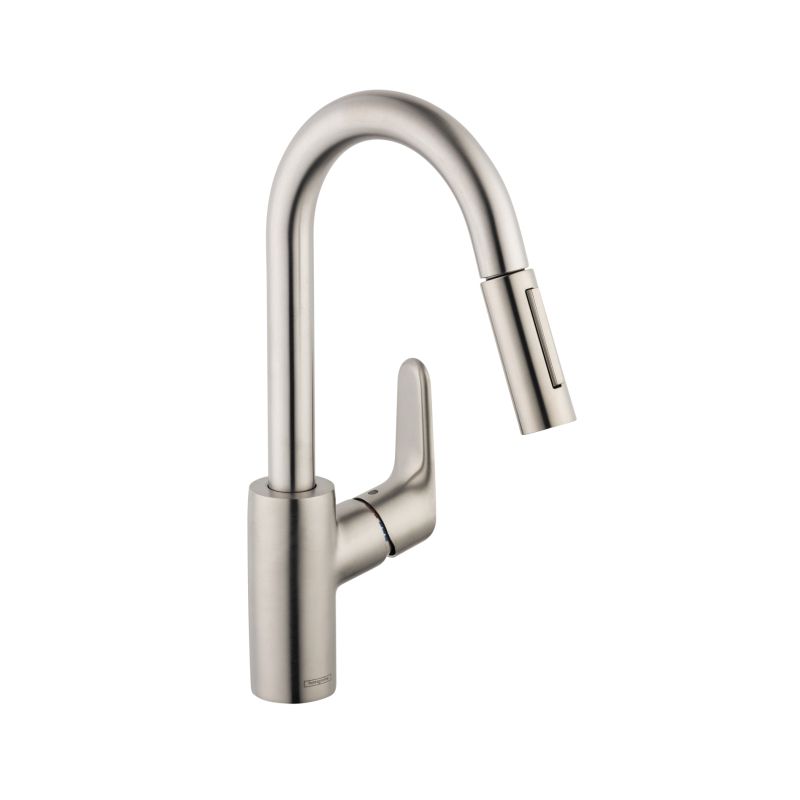 Hansgrohe 04506801 Focus HighArc Pull Down Prep Kitchen Faucet Steel Optik 1