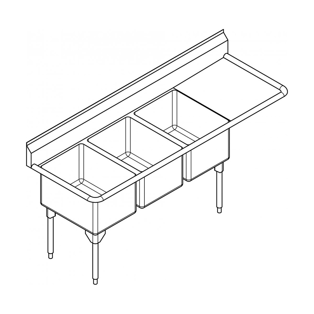 Franke RTL2472R-1-2 Restaurant Series 16 Gauge Triple Sink