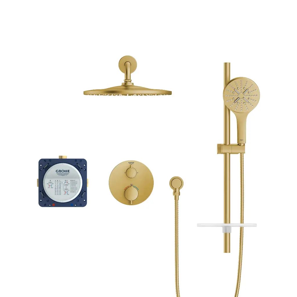 Grohe 103066GN00 Rainshower GrohTherm 2-Handle Thermostatic Dual Function Shower Kit Brushed Cool Sunrise