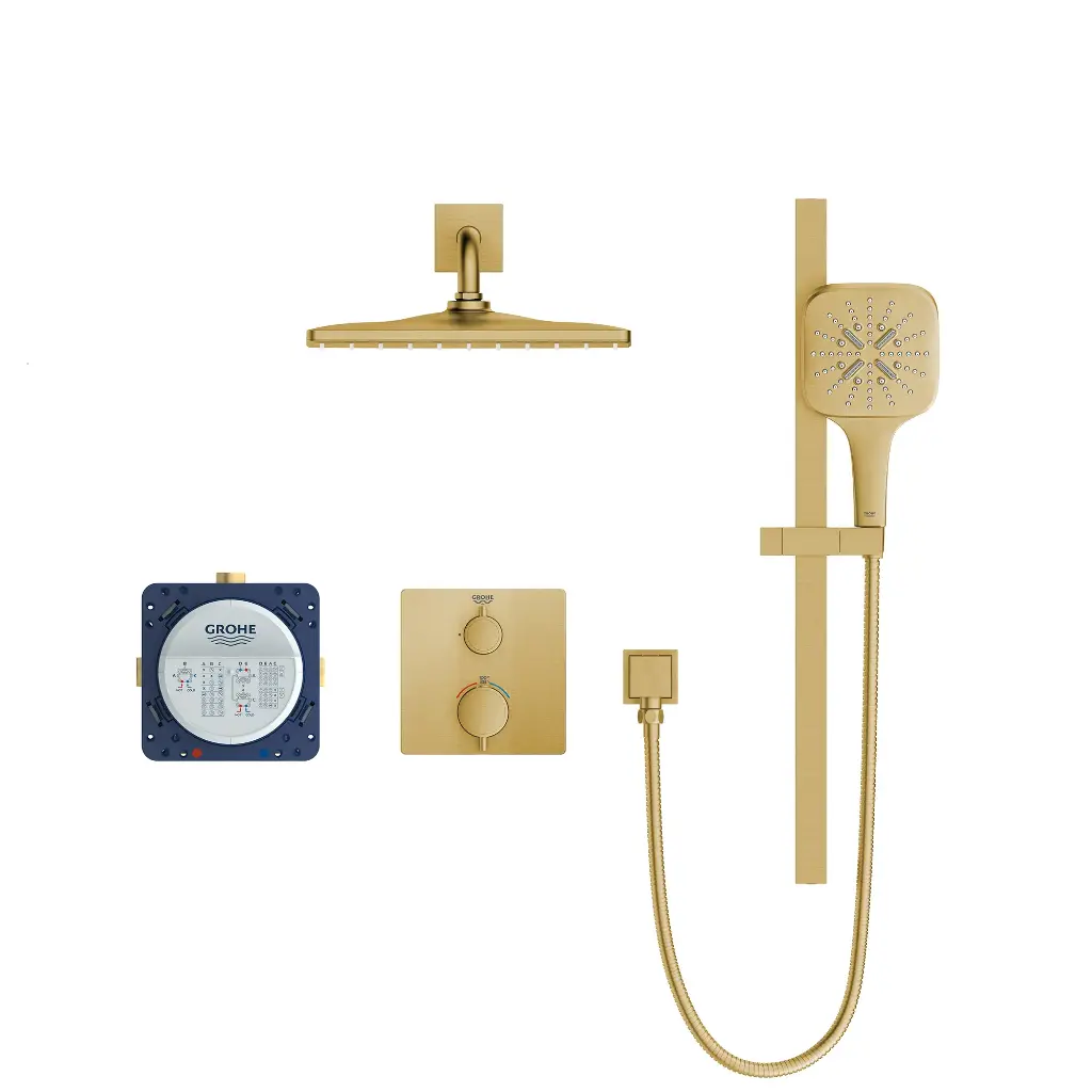 Grohe 103069GN00 Rainshower GrohTherm 2-Handle Thermostatic Single Function Shower Kit Brushed Cool Sunrise