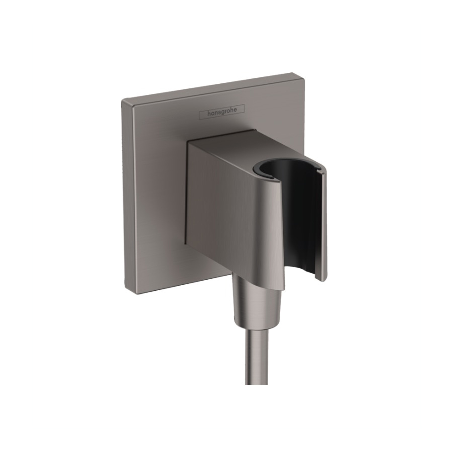 Hansgrohe 26889341 FixFit E Wall Outlet with Handshower Holder Brushed Black Chrome