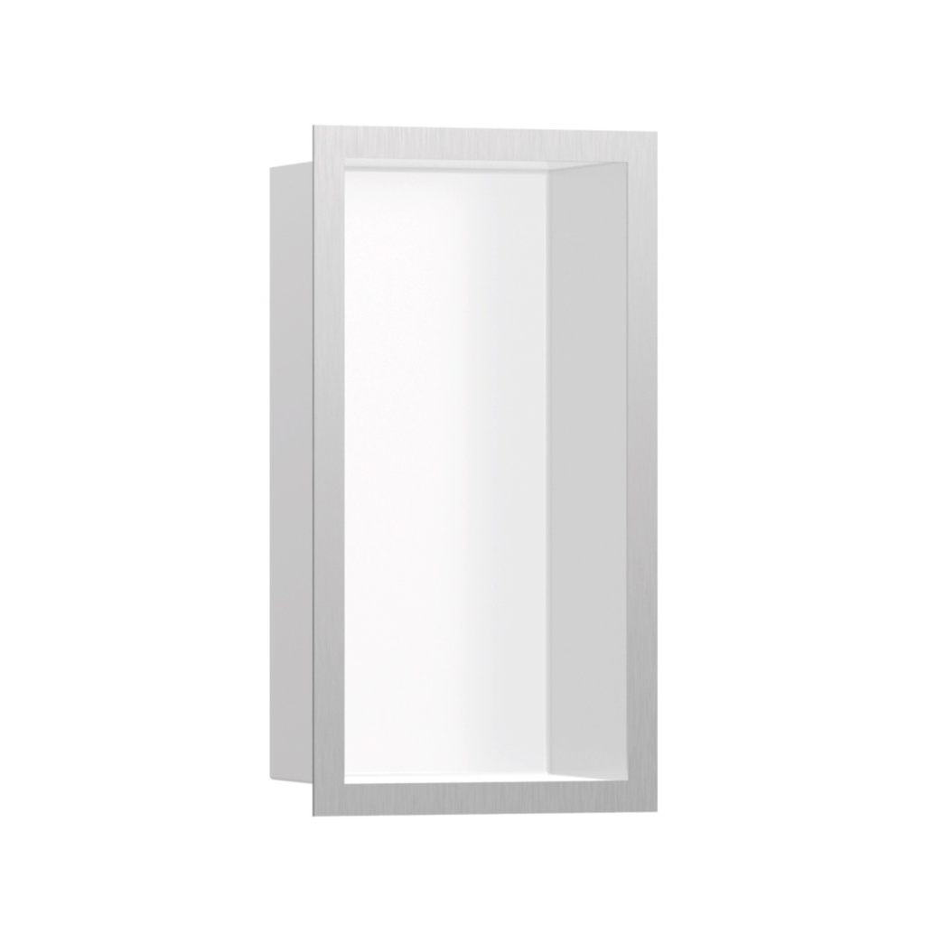 Hansgrohe 56096800 Xtrastoris Individual Wall Niche Matte White With Design Frame Brushed Stainless Steel