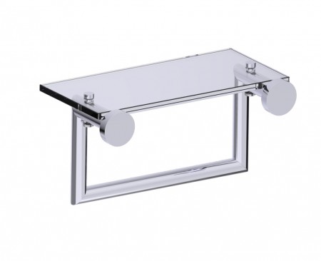 Kartners 144676SB-69 OSLO 10" Glass Shelf w/ Towel Rail Solid Back- Antique Brass