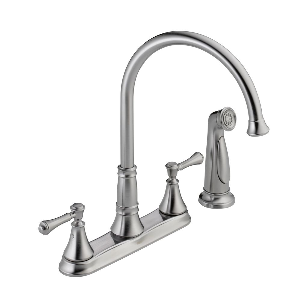 Delta 2497LF Cassidy Two Handle Kitchen Faucet With Spray Arctic Stainless