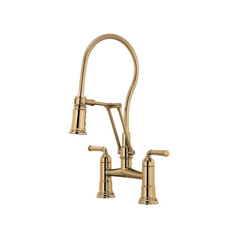 Brizo 62174LF Rook Articulating Bridge Faucet With Finished Hose Polished Gold