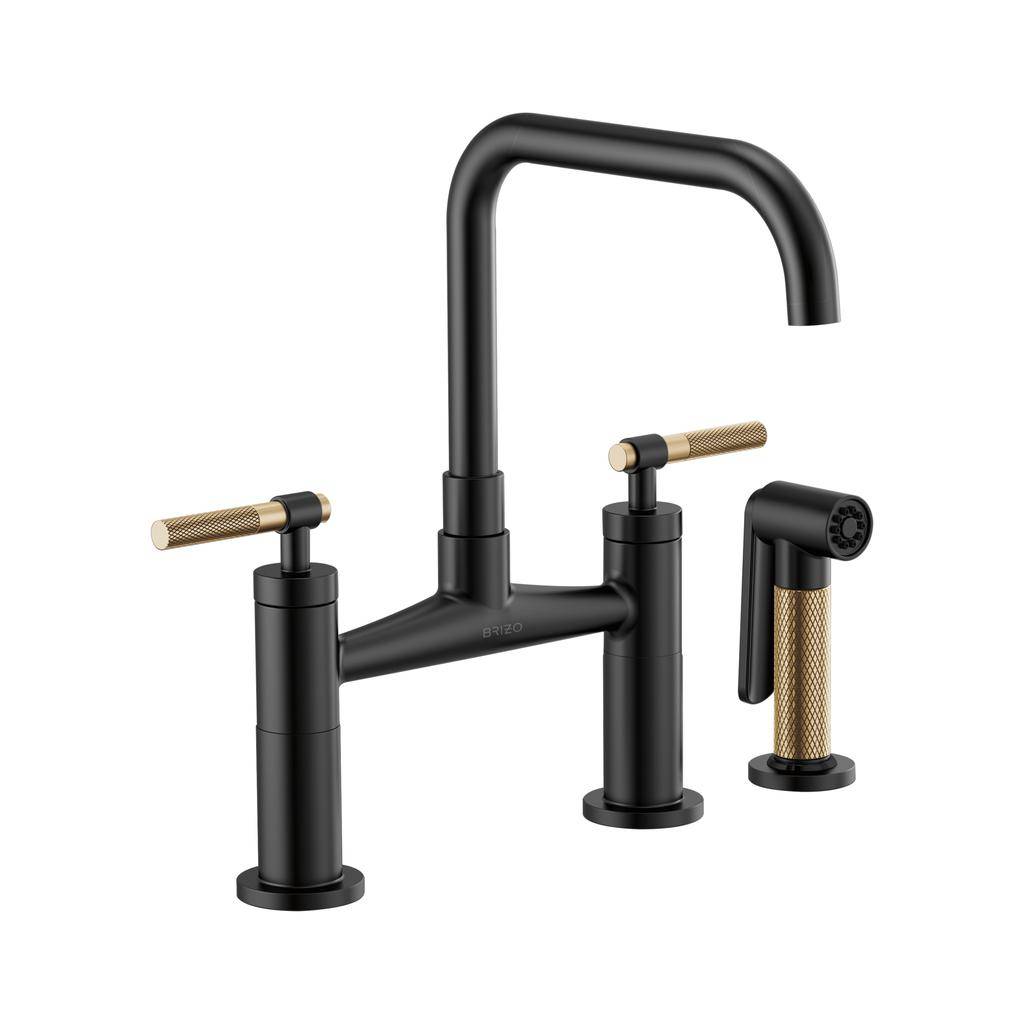 Brizo 62553LF-BLGL Litze Bridge Faucet Square Spout Knurled Handle Luxe Gold Matte Black