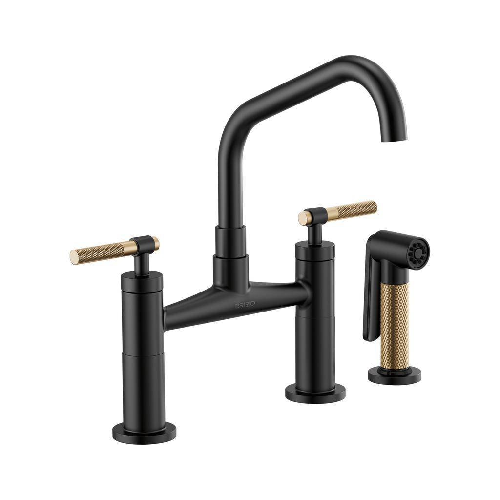 Brizo 62563LF-BLGL Litze Bridge Faucet Angled Spout Knurled Handle Luxe Gold Matte Black