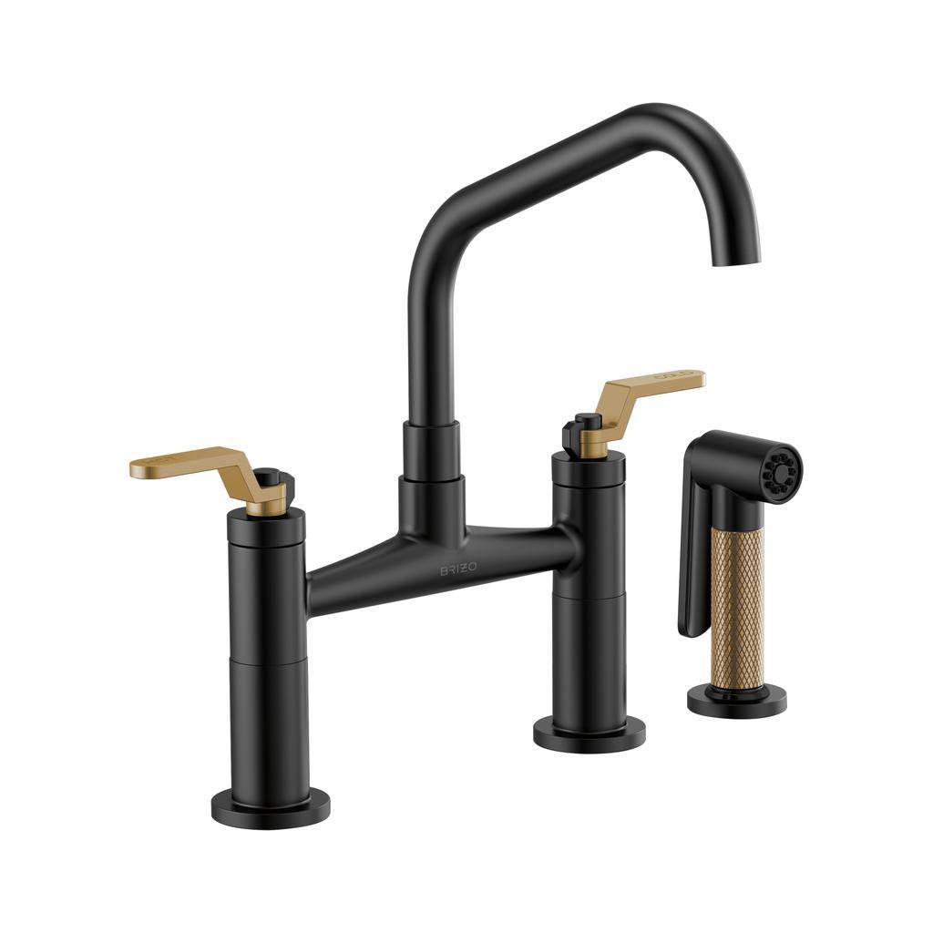 Brizo 62564LF-BLGL Litze Bridge Facuet With Angled Spout Industrial Handle Luxe Gold Matte Black