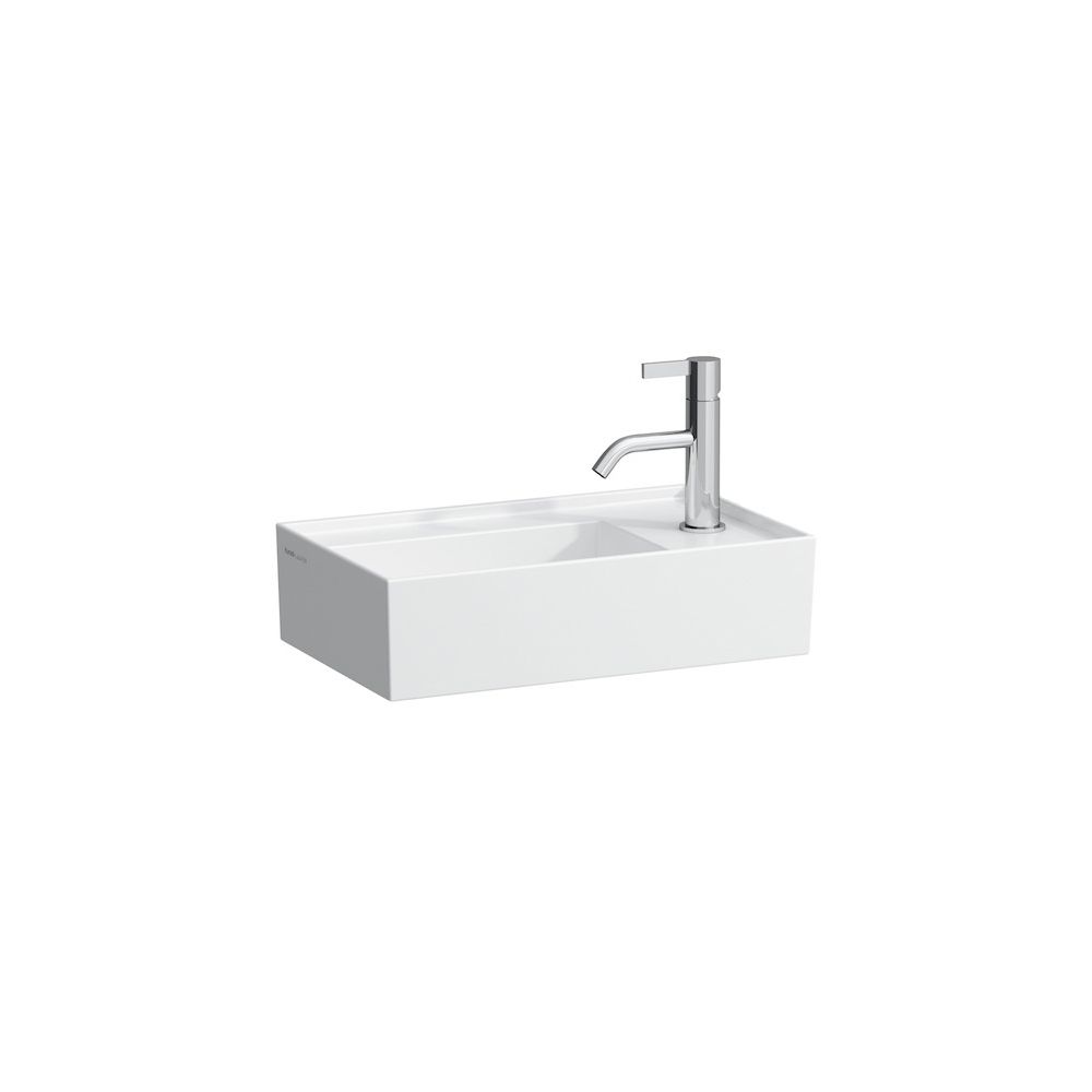 Laufen H8153340001111 Small Washbasin Asymmetric Right 460 X 280 X 120 Asymmetric With Tap Bank Right With One Tap Hole Without Overflow With Special Hidden Outlet With Always Open From Vinzia (Premounted From Below) Saphirkeramik