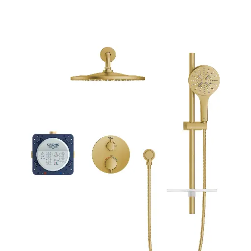 [GRO-103066GN00] Grohe 103066GN00 Rainshower GrohTherm 2-Handle Thermostatic Dual Function Shower Kit Brushed Cool Sunrise